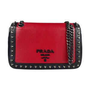 Prada shoulder bag leather metal red black